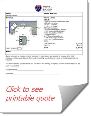 Print or email a countertop quote directly from CounterGo